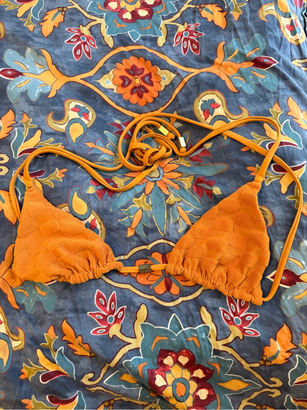 Blackbough Women's Toffee Jacquard Triangle Bikini Top